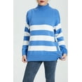 thumbnail image 5 of YOOSMATIC Womens Off Shoulder Striped Sweater Turtleneck Button Side Casual Knitted Pullover Blue Medium, 5 of 5