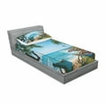thumbnail image 3 of Beach Bedding Set with Sheet & Covers, Tropical Ocean Scenery with Palm Trees and Fishing Boats Caribbean Landscape, Printed Bedroom Decor 2 Shams, 4 Sizes, Green and Blue, by Ambesonne, 3 of 3