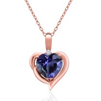 Gem Stone King 18K Rose Gold Plated Silver Blue Iolite and White Moissanite Heart Shape Pendant Necklace for Women (1.27 Cttw, Heart 8MM, Gemstone Birthstone, with 18 inch Chain)