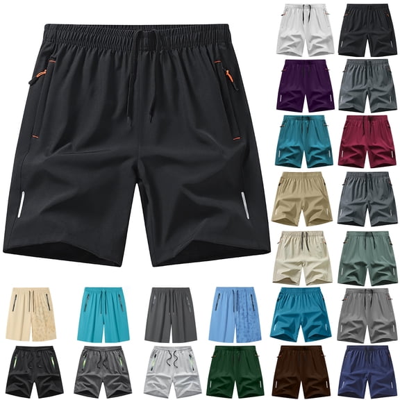 Men's Solid Color 2 Pocket Summer Ice Silk Drying Running Shorts with Zipper Pockets