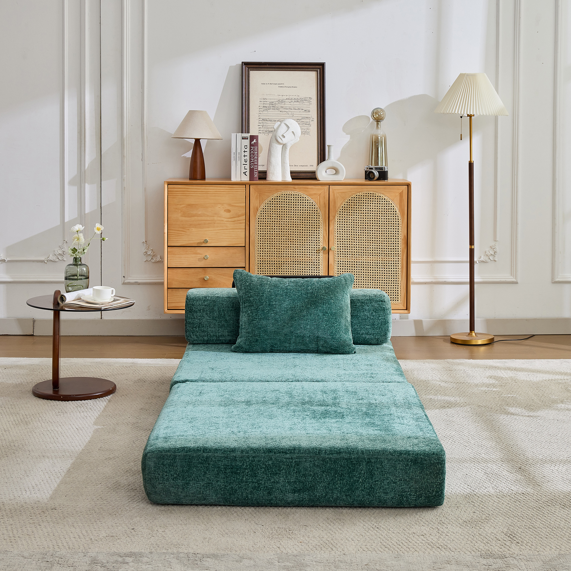 Miniyam Folding Sofa Bed, Convertible Sleeper Chair with Pillow Foldable Mattress with Back Support, Green