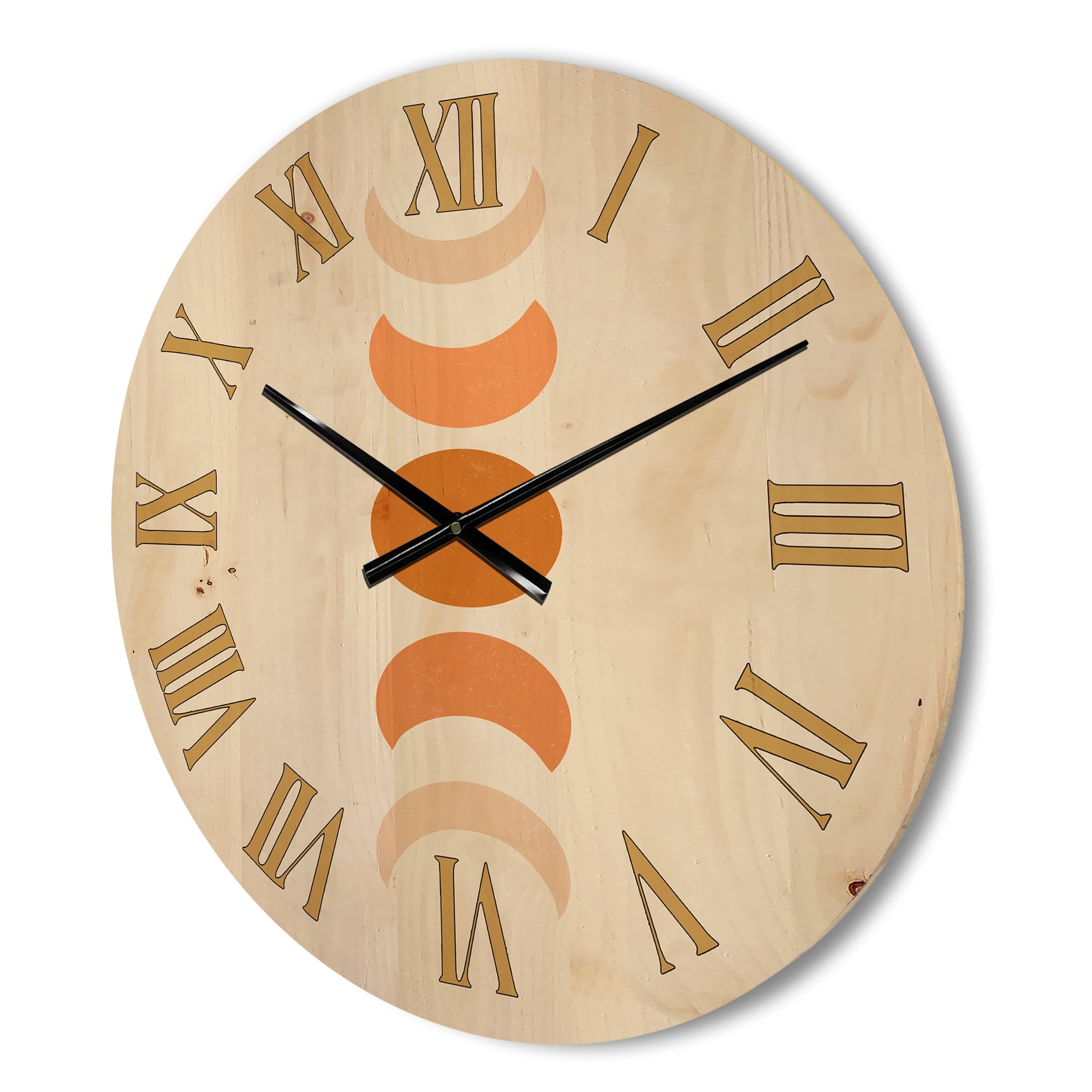 Designart 'Minimalist Different Moon Phases' Modern Wood Wall Clock