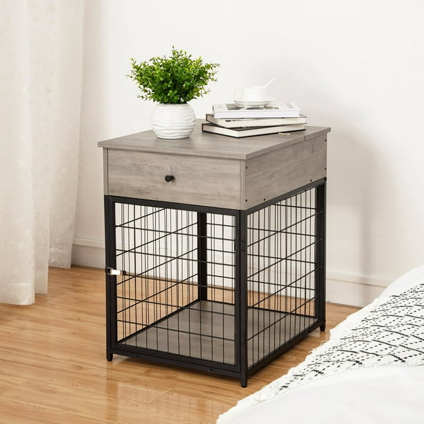 Leeten Gray Dog Cages for Small Dogs Indoor, Dog Crate with Storage