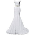 thumbnail image 1 of SOLOVEDRESS Women's Beaded Pleat Lace Wedding Dress Mermaid Bridal Gown with Sash（White,10), 1 of 5