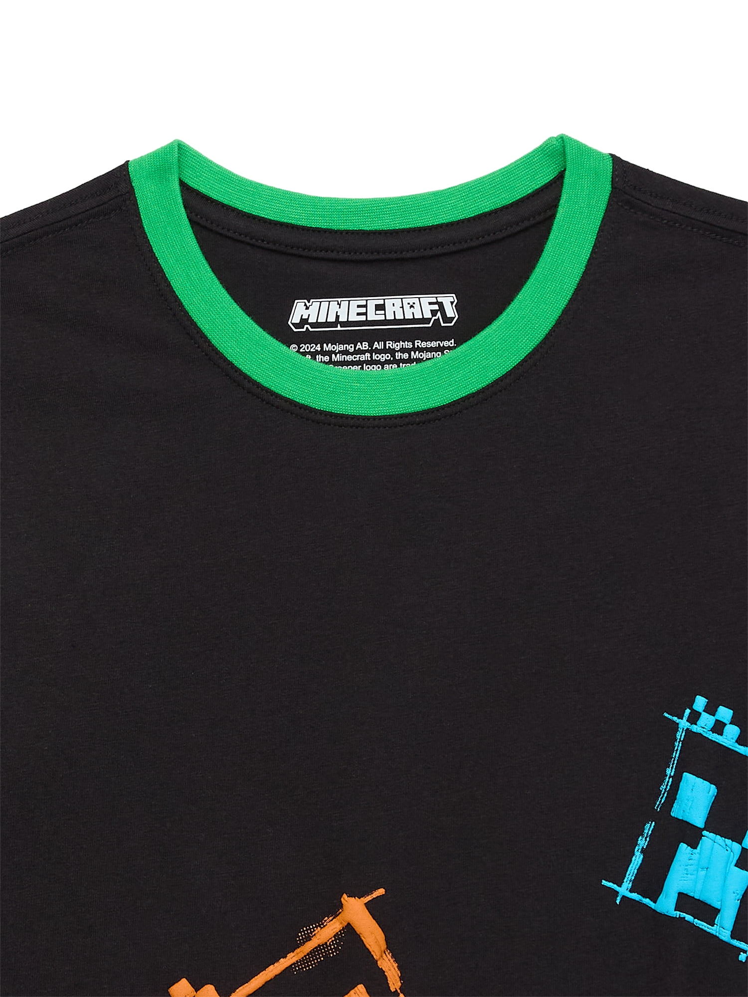 Minecraft Boys Ringer Tee with Short Sleeves, Size XS-XXL