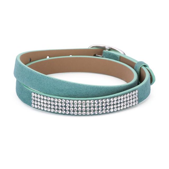 Stylish Turquoise Colored Wrap Bracelet with Crystals - Teal & Clear