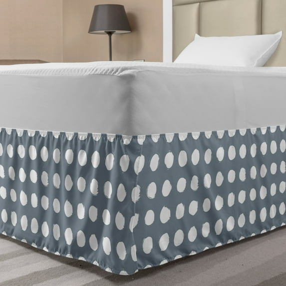 Abstract Bed Skirt, Grunge Brush Strokes Optical Illusion Dots Art Simplistic Illustraiton, Elastic Bedskirt Dust Ruffle Wrap Around for Bedding Decor, 4 Sizes, Blue Grey White, by Ambesonne