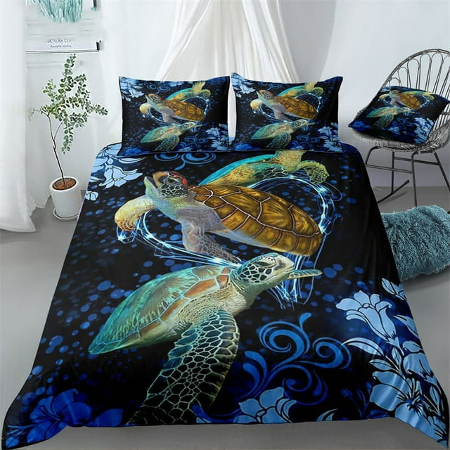 Sea Turtle Bedding Set Reptile Tortoise Dolphin Octopus Duvet Cover Set Ocean Beach Theme Comforter Cover Sea Animal Pillowcases
