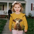thumbnail image 4 of Xixirimido Highland Cattle Sunflower Yellow Print Girls Toddler Sweatshirt Long Sleeve Ruffle Shoulder Pullover Sweater Graphic Crewneck Top Cozy Fall Winter Clothes, for 5-6Y, 4 of 7