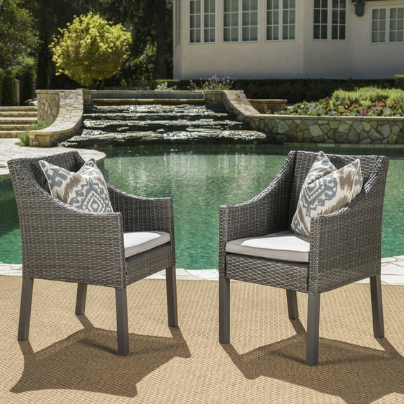 Patio Furniture Sets, ANTIBES DINING CHAIR-GREY, Grey Silver Outdoor Patio Furniture Sets,Pe Rattan Iron Waterproof Fabric Garden Patio Furniture Sets,