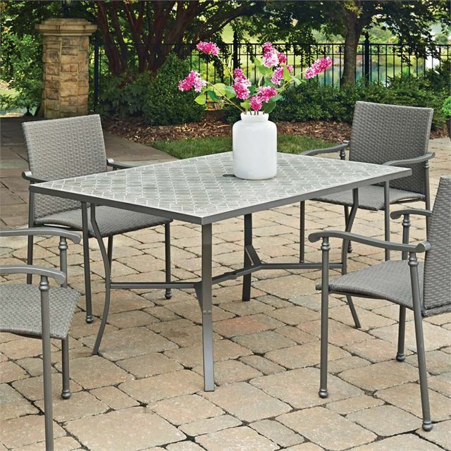 Home Styles Umbria 60" x 40" Concrete Tile Patio Dining Table in Gray