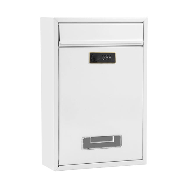 Buzón de correo con cerradura sin llave, montaje en pared, caja de entrega de hierro, accesorios de gran capacidad Blanco