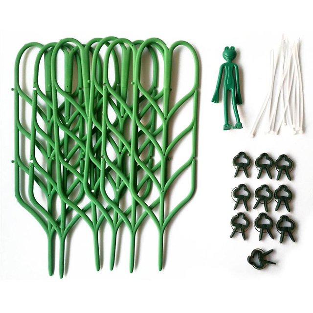 Style 1 Kits de soporte de enrejado para plantas de interior, soportes con forma de hoja verde para plantas trepadoras, incluyen 6 enrejados para plantas y 7 Clips para plantas