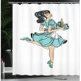 thumbnail image 4 of Ambesonne Pin up Girl Shower Curtain, Pony Tail Waitress, 69"Wx75"L, Seafoam and Pale Peach, 4 of 5