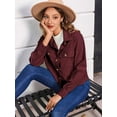 thumbnail image 4 of Womens Fashion Cropped Shackets Corduroy Button Down Crop Jackets Tops Long Sleeve Shirts Trendy 2025 Wine Red M, 4 of 6
