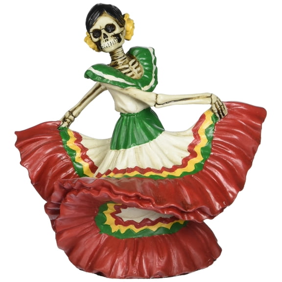 Summit Collection Skeleton Dod Dancing Senorita Red Figurine, 6 x 4.5 x 5.5 inches