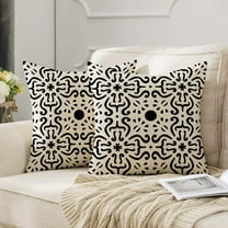18"x18" Set of 2 Black and White Geometric Pillow Covers – Modern Linen Decorative Throw Pillowcases for Sofa, Couch, Living Room, Bedroom