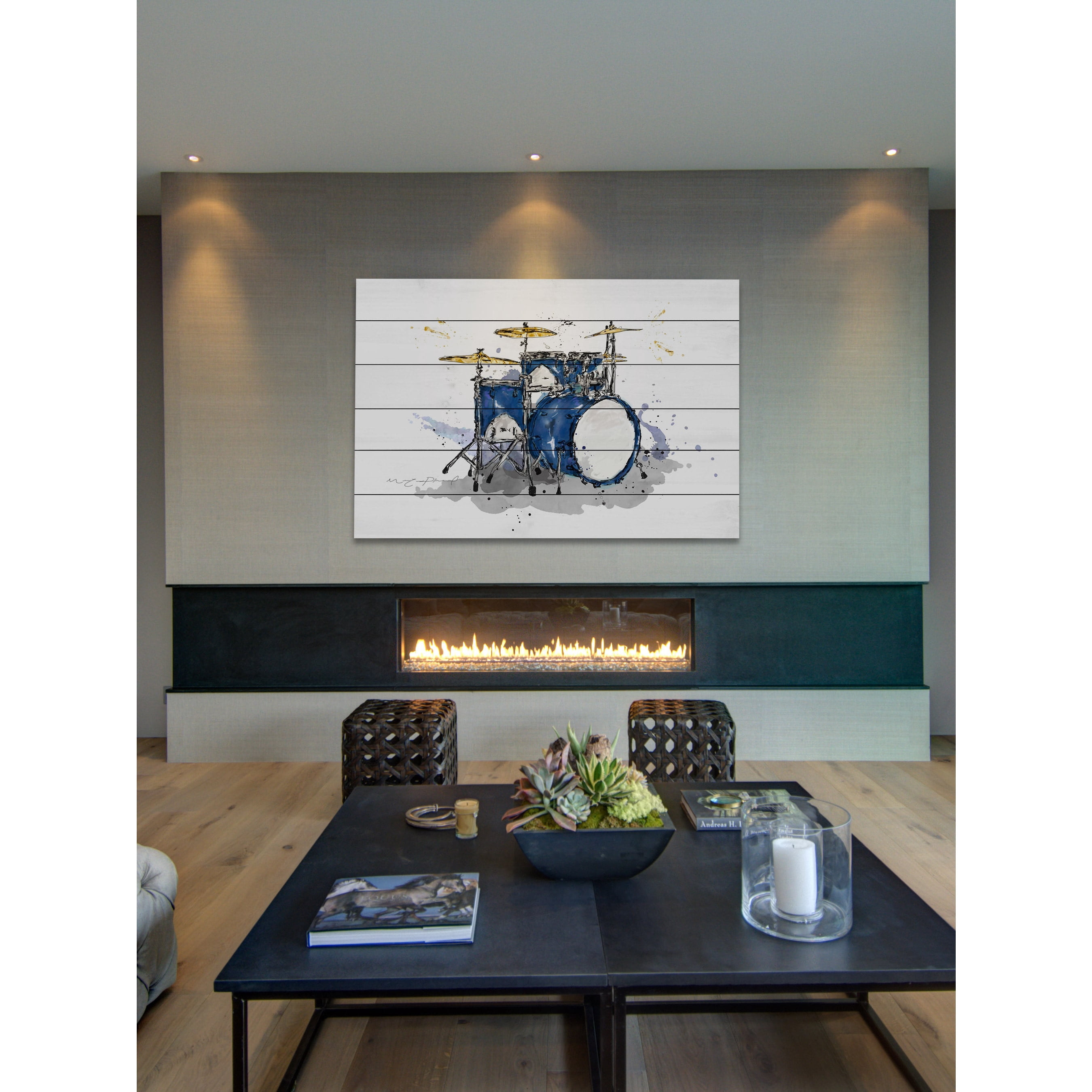 Marmont Hill "Drum Bleu Royal" by Marie-Eve Pharand Painting Print on White Wood
