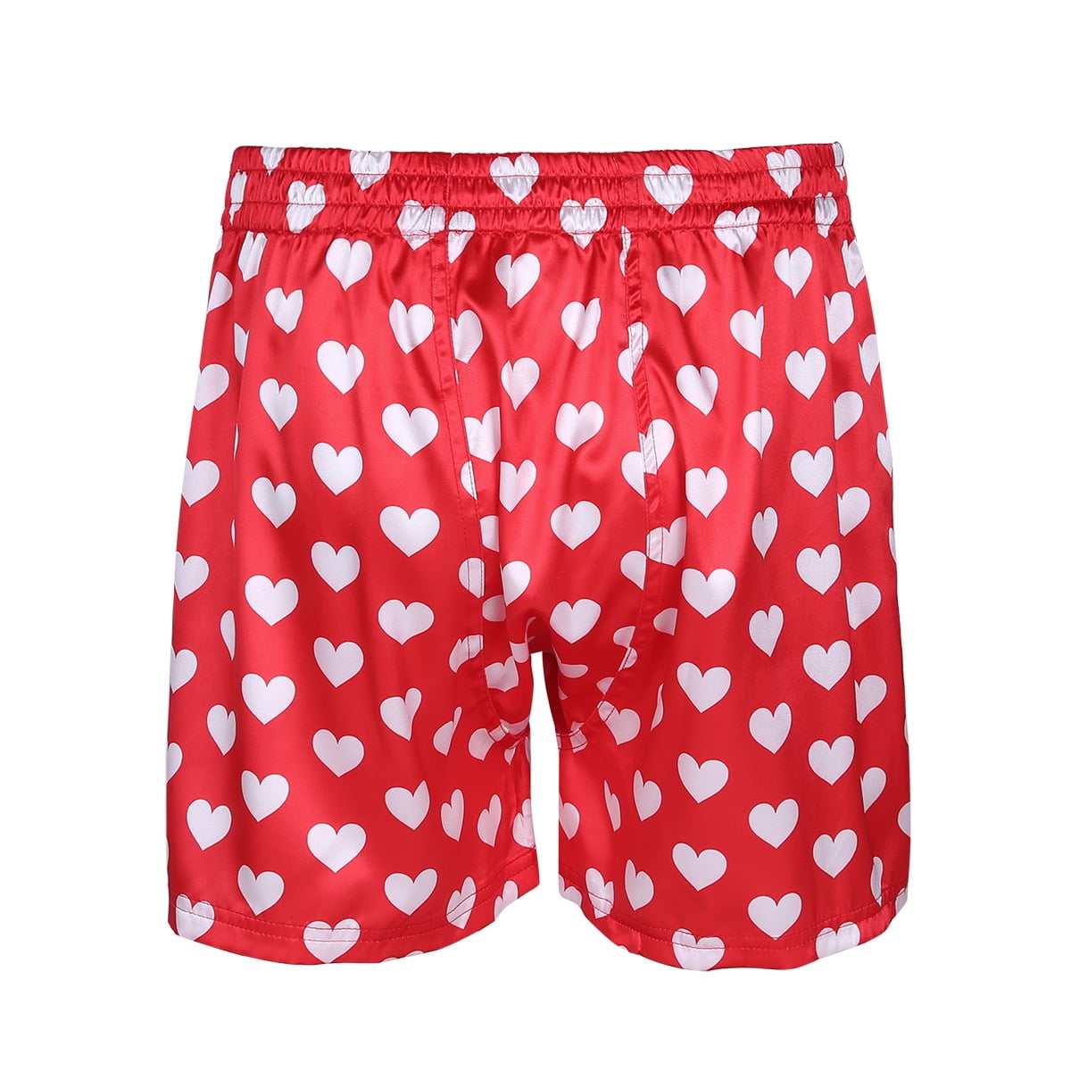 YONGHS Men's Silky Satin Boxers Shorts Underwear Sports Panties Swimwear  M-3XL A Heart Black XL 