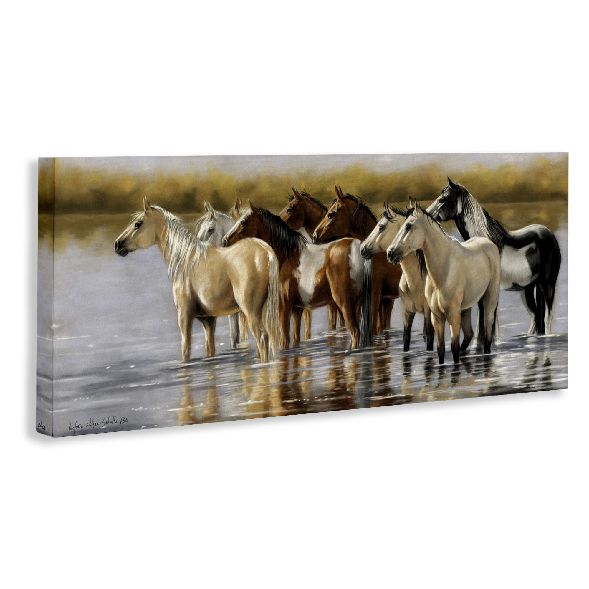 Stupell Industries Horse Herd Splashing Animals & Insects Painting Gallery Wrapped Canvas Art Print Wall Art, 40 x 17