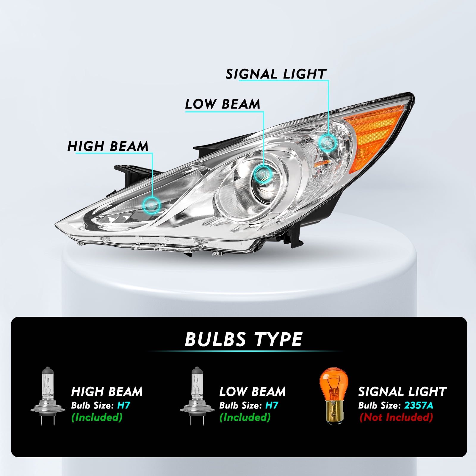 Chrome Housing Left Driver Side Halogen Headlight For 2011-2014 Hyundai Sonata