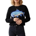 thumbnail image 3 of Women's Fish Graphic Crew Neck Loose Long Sleeve Pullover Knit Sweater Black XL, 3 of 8