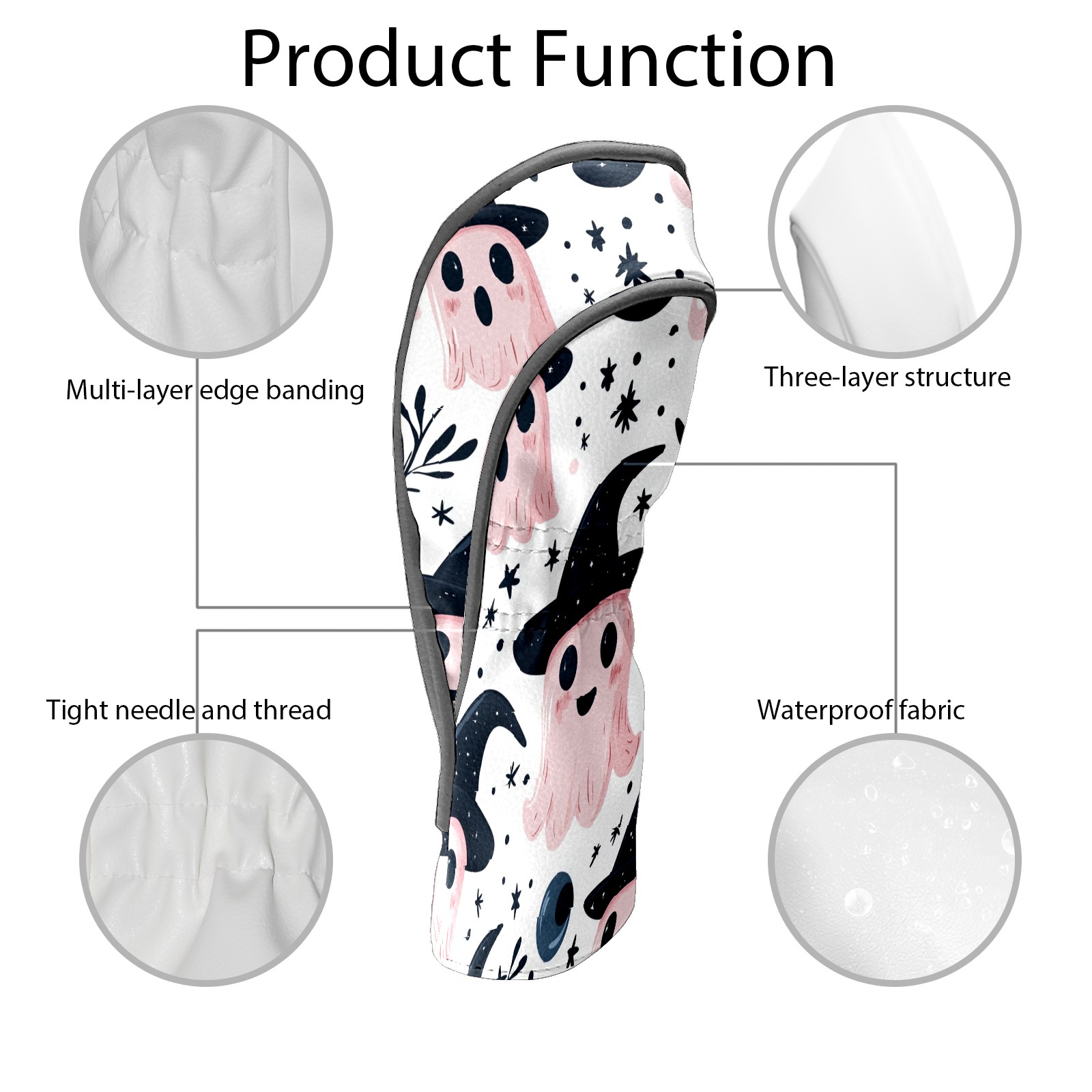 Golf Club Covers, Pink Ghost Witch Hat Premium PU Leather Driver Hybrid Putter Head Covers with Velvet Lining, Waterproof Golf Gifts for Men Women