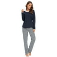 thumbnail image 4 of MintLimit Women's Pajamas Striped Long Sleeve V-neck Patchwork Shirt and Pants Lounge Sleepwear Pjs, 4 of 6