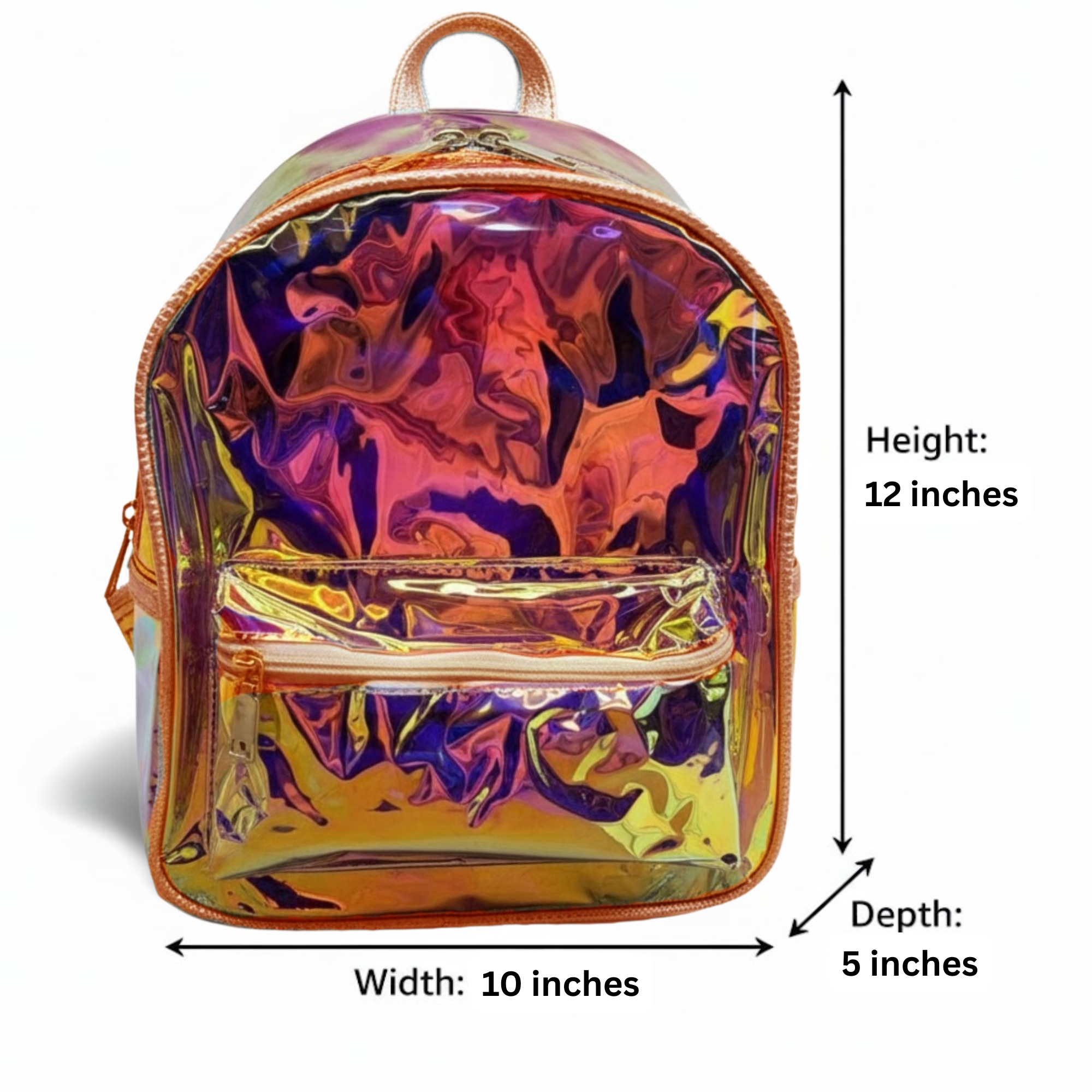 Clear Above Iridescent Mini Backpack with Purse – Holographic Shoulder Daypack for Travel, Concerts, Festivals & Everyday Fashion (Bronze Trim)