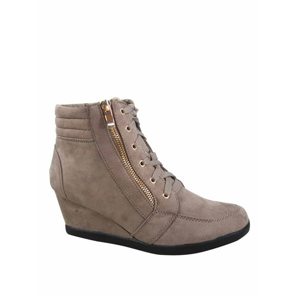 Peggy-53 Women's High Top Fashion Round Toe Lace Up Wedge Sneaker Shoes ( Taupe, 9 )