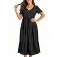 thumbnail image 4 of Iyufng Women's Checkered Dresses V-Neck Short-Sleeve Pleated Dress, 4 of 6