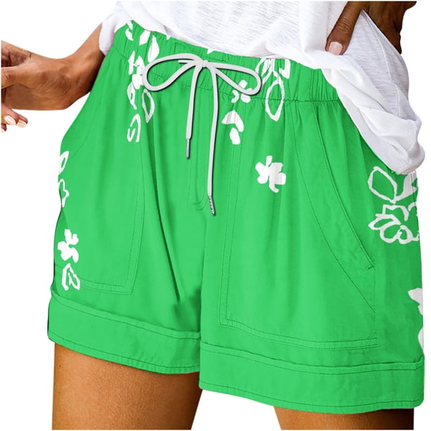 Mujeres Pantalones Cortos Ilustración de Verano Casual Encaje Hasta el Bolsillo Elástico, Pantalones Cortos Casuales para el Día Y el Ocio
