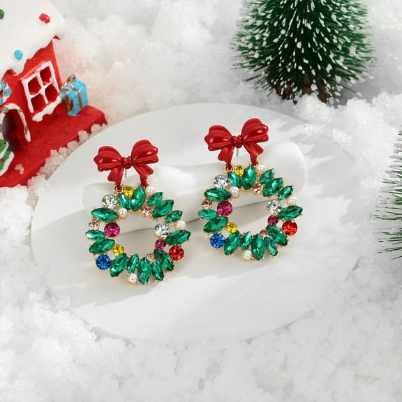 Sdmnsg-T Christmas Earrings for Women, Hypoallergenic Bow Wreath Xmas Earrings, Santa Claus Dangle Earrings Holiday Christmas Jewelry Gifts