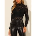thumbnail image 2 of INSPIRE CHIC Blusa de encaje floral transparente con cuello simulado de manga larga para mujer Negro XS, 2 of 6