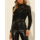 thumbnail image 2 of INSPIRE CHIC Blusa de encaje floral transparente con cuello simulado de manga larga para mujer Negro L, 2 of 6