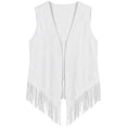 thumbnail image 4 of Women's Faux Suede Vest Open Front Sleeveless Long Fringe Hem Boho Beach Western Cowgirl Style Summer Festival Concert Casual Outwear Cardigan White, 4 of 7
