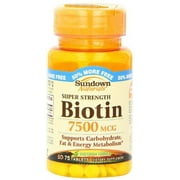 5 Pack Sundown Naturals Super Strength Biotin 7500 MCG 75 Tablets Each