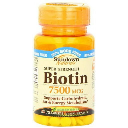 5 Pack Sundown Naturals Super Strength Biotin 7500 MCG 75 Tablets Each