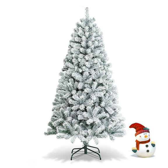 6 Feet Artificial Snow Flocked Hinged Christmas Tree with Metal Stand