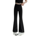 thumbnail image 4 of PINQI Girls Flare Leggings Bell Bottom Pants Summer Children's Wide Leg Leggings High Waisted Large Teen Girls Bell Bottoms(Black-1,6-7 Years), 4 of 5