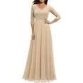 thumbnail image 1 of Faithtur Nouvelle Mode Femmes Longue Robe Couleur Unie Patchwork Dentelle V-Cou à Manches Mi Dos Sans Fermeture Éclair Robe Féminine, 1 of 5