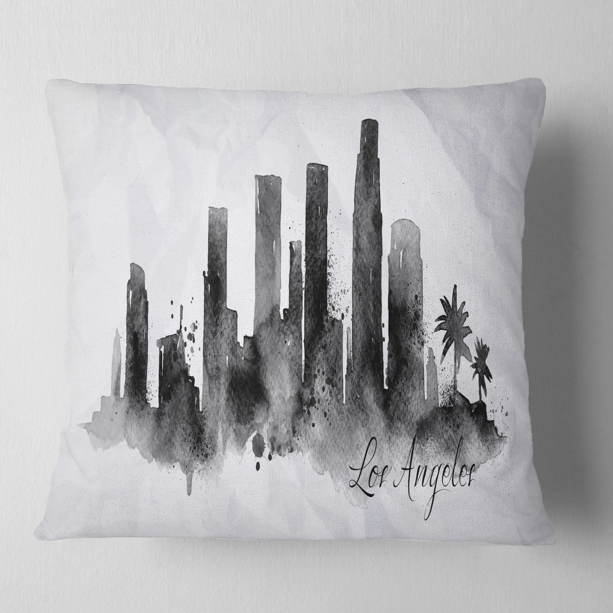 Designart Los Angeles Black Silhouette - Cityscape Painting Throw Pillow - 18x18
