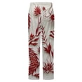 thumbnail image 6 of Red Paper Cut Dragon Art Winter Female Pants Flannel High Waist Women Pants Lady Warm Straight Leg Plush Trousers, 6 of 7