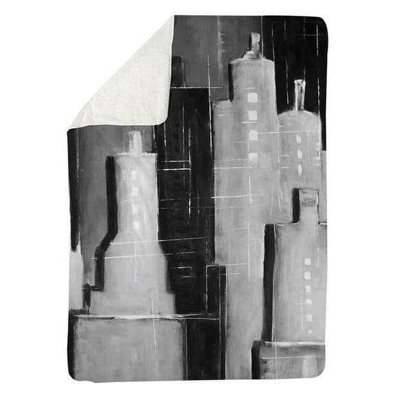 Begin Home Decor 5545-6080-CI302 60 x 80 in. Abstract Black & White Cityscape-Sherpa Fleece Blanket