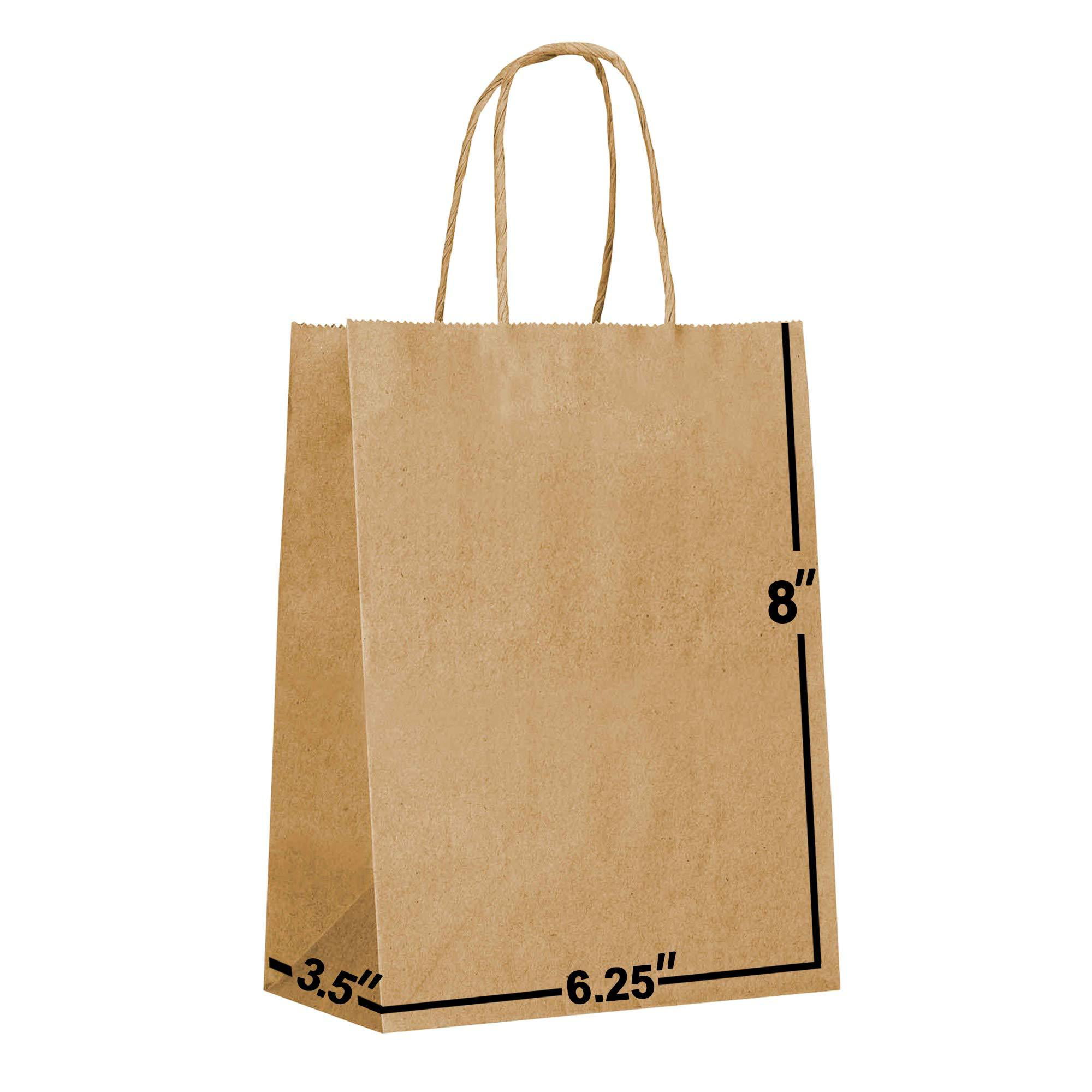 [50 Bags] 6.25 X 3.5 X 8 Kraft Paper Gift Bags with