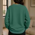 thumbnail image 4 of Women's Solid Color Round Neck Drop Shoulder Long Sleeve Loose Fit Casual Sweatshirt Top Fall and Winter Fashion Winter Clothes,Army Green,Size L, 4 of 5
