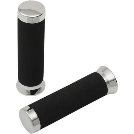 Parts Unlimited 1" Cruiser Black/Chrome Handlebar Grips (1806-10-015)