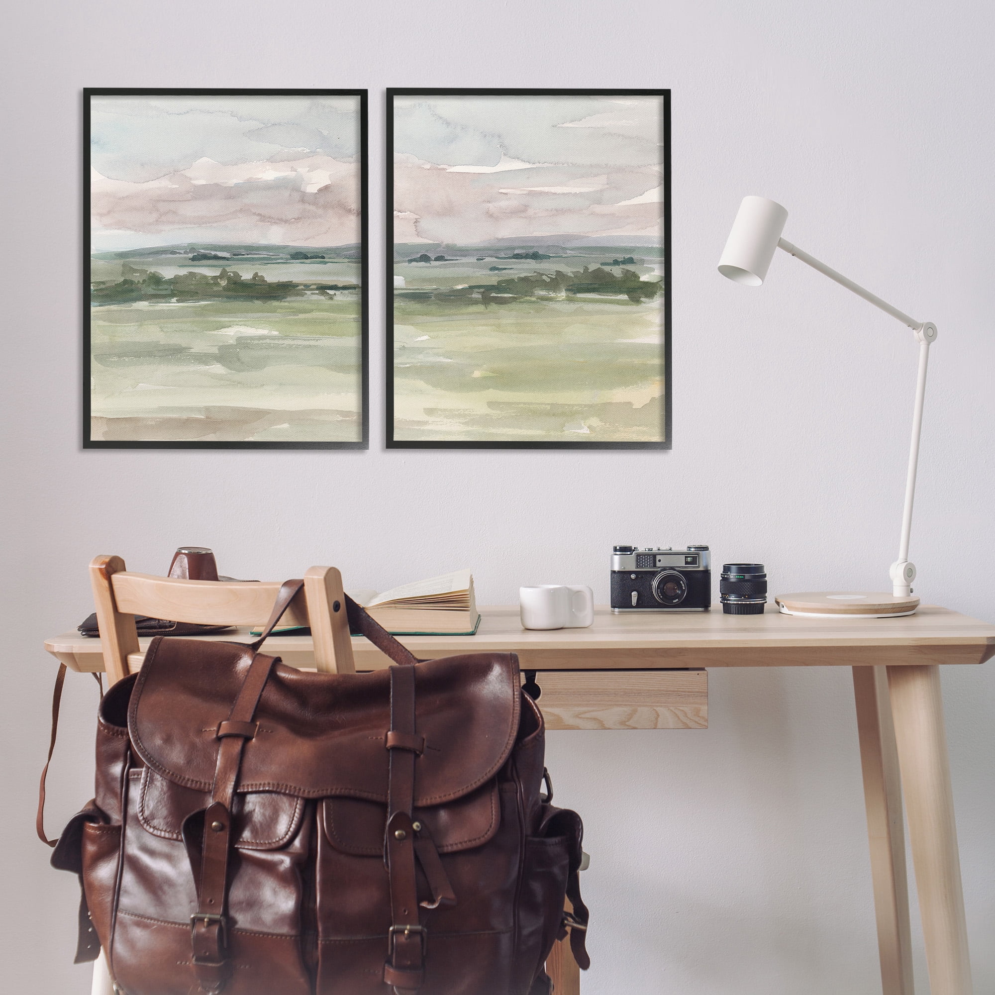 Stupell Industries Rural Landscape Watercolors Landscape Painting Black Framed Art Print Wall Art, 24 x 30, Set of 2