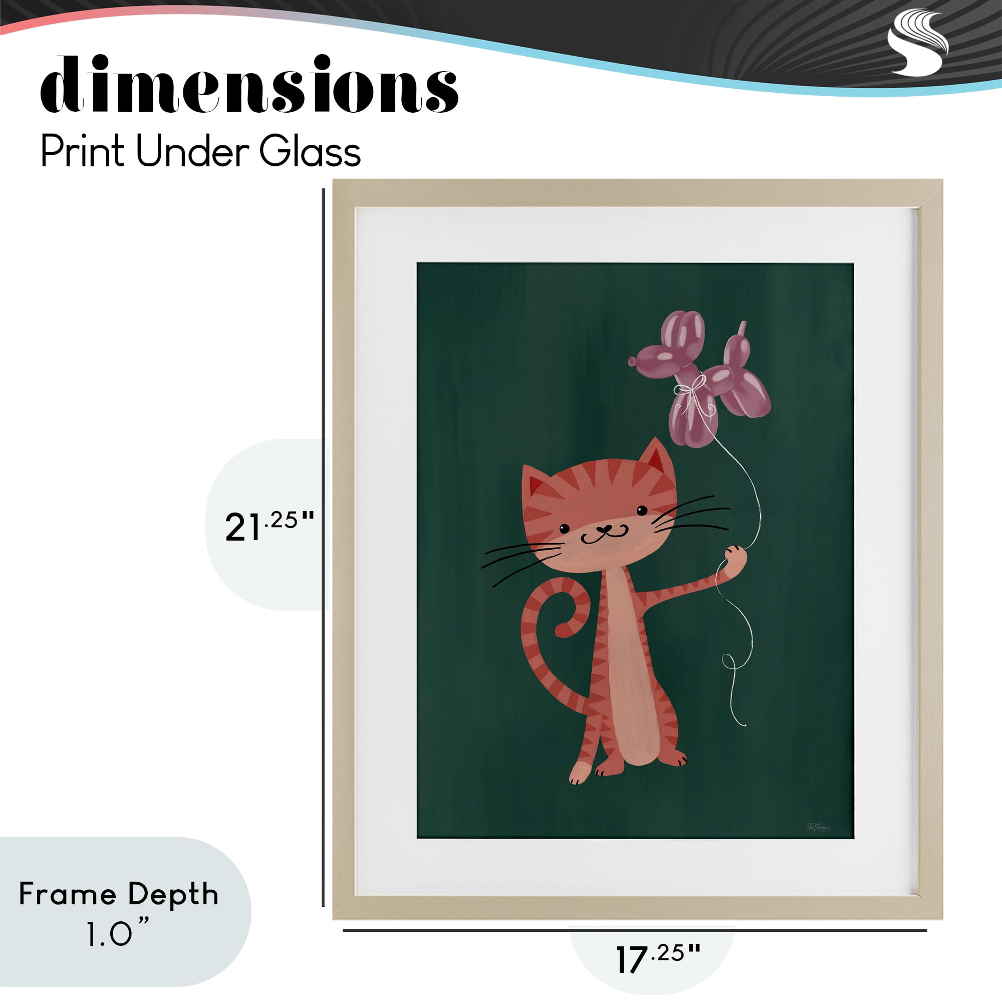 Stupell Industries Balloon Buddy Cat Birch Framed Print Under Glass, design by Cat Thurman Designs