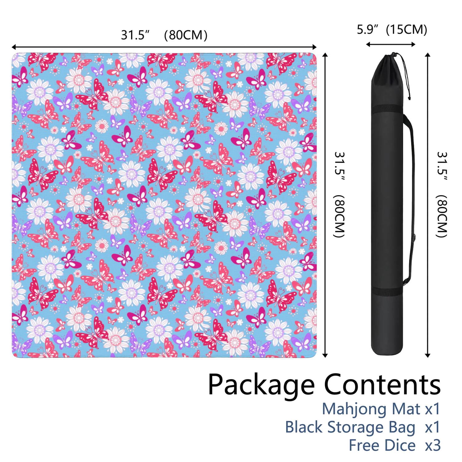 Blue Mahjong Mat for Table, 31.5*31.5in Anti Slip American Mahjong Table Cloth, Noise Reduction, Neoprene Mah jongg Mat with Carrying Bag & 3 Dices, Mahjong Accessories Gift for Board Tile Games Mats